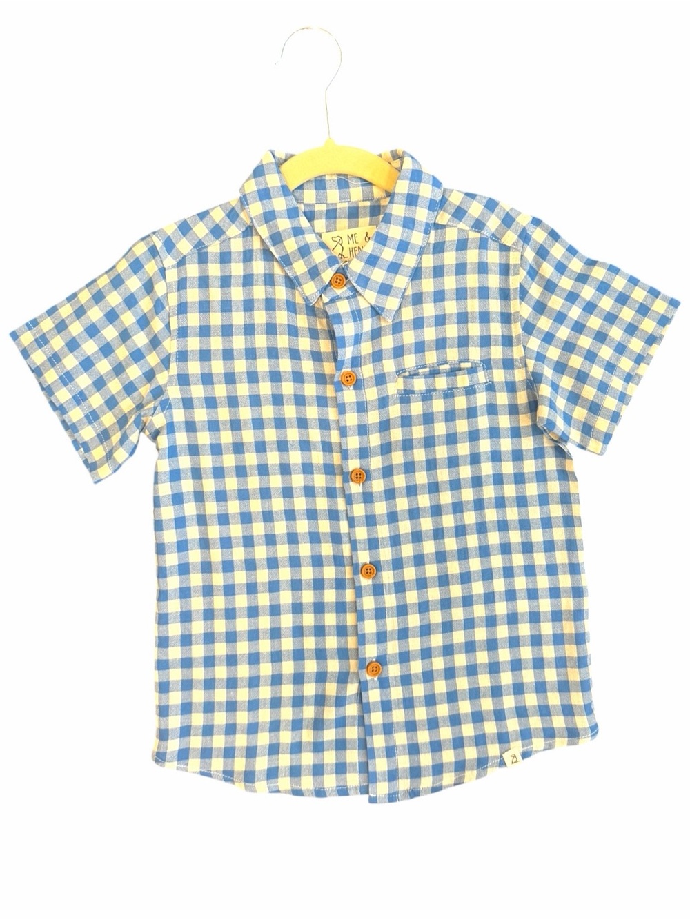 Boys Blue & Cream Gingham Short-Sleeve Button-Down Shirt 4-5Y